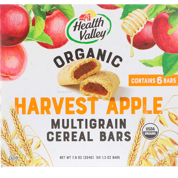 Health Valley, Organic Multigrain Cereal Bars, Harvest Apple, 6 Bars, 1