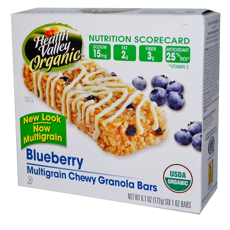 Health Valley, Organic Multigrain Chewy Granola Bars, Blueberry, 6 Bars