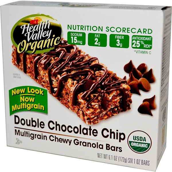 Health Valley, Organic Multigrain Chewy Granola Bars, Double Chocolate Chip, 6 Bars, 29 g Each (Discontinued Item) 