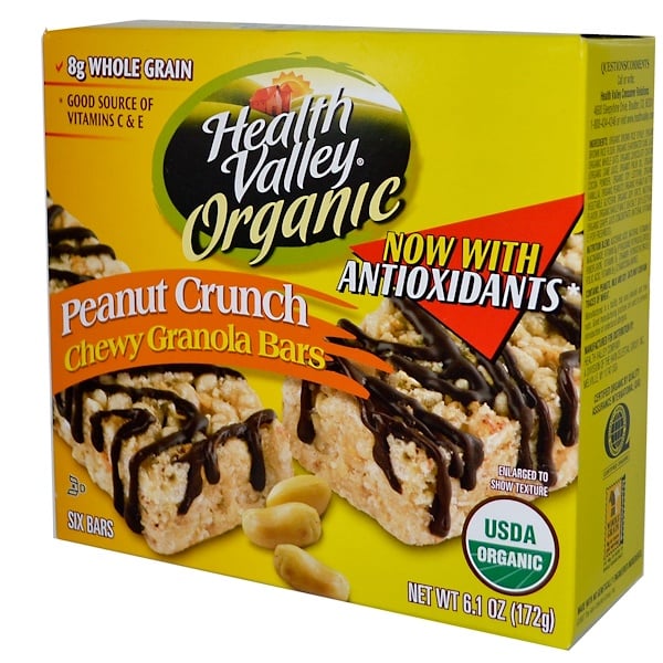 Health Valley, Organic Chewy Granola Bars, Peanut Crunch, 6 Bars, 29 g Each (Discontinued Item) 