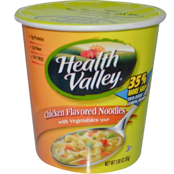 Health Valley, Chicken Flavored Noodles with Vegetables Soup, 1.98 oz (56 g) (Discontinued Item) 