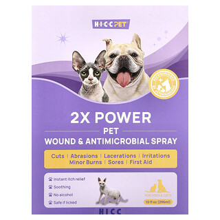 HICC Pet, 2X Power Pet Wound & Antimbiotic Spray, Wund- und antimikrobielles Spray für Hunde und Katzen, 296 ml (10 fl. oz.)