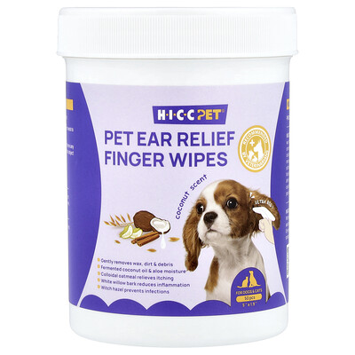 Product Image for HICC Pet, Pet Ear Relief Finger Wipes, For Dogs & Cats, Coconut, 50 Pieces