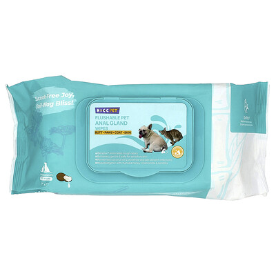 Product Image for HICC Pet, Flushable Pet Anal Gland Wipes, For Dogs & Cats, Coconut, 100 Wipes