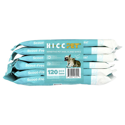 HICC Pet, Toallitas anales para mascotas sensibles, Para perros y gatos, Coco, 6 paquetes, 20 toallitas cada uno