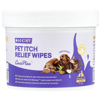 Product Image for HICC Pet, Pet Itch Relief Wipes, For Dogs & Cats, Unscented, 100 Pads