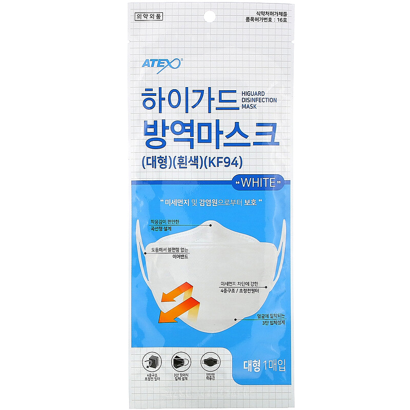 HIGUARD, 一次性 KF94 (N95/KN95/FFP2) 口罩, 1 個