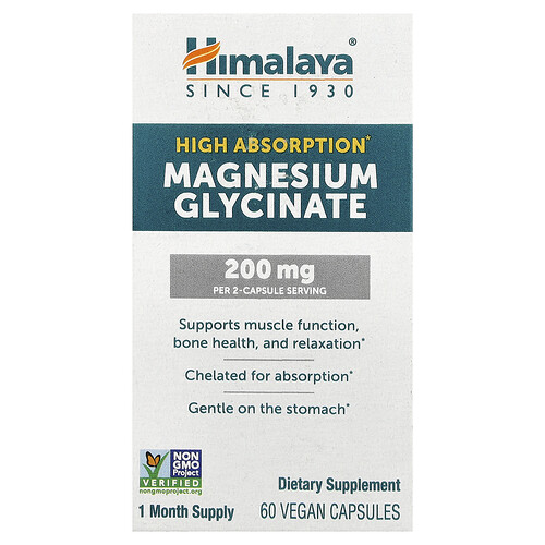 Himalaya High Absorption Magnesium Glycinate, 60 Vegan Capsules (100 mg per Capsule)
