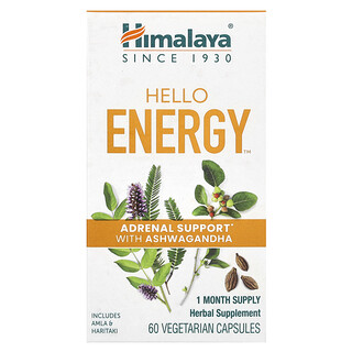 Himalaya, Hello Energy, binyrebarkstøtte med Ashwagandha, 60 vegetariske kapsler