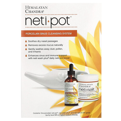 Himalayan Chandra, Neti Pot, posliinista valmistettu poskionteloiden puhdistusjärjestelmä, 3-osainen pakkaus