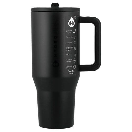Hydrojug Traveler Tumbler, Black, 40 oz
