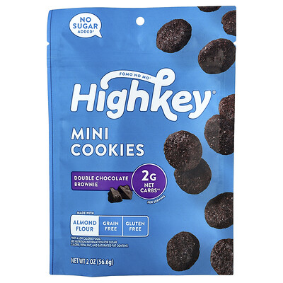Product Image for HighKey, Mini Cookies, Double Chocolate Brownie, 2 oz (56.6 g)