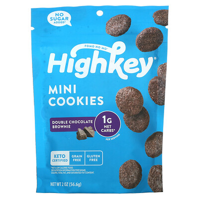 HighKey Mini Cookies, двойной шоколадный брауни, 56,6 г (2 унции)