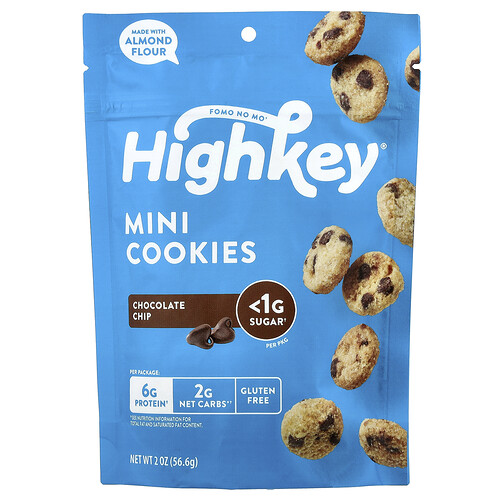 Highkey Mini Cookies, Chocolate Chip, 2 oz (56.6 g)