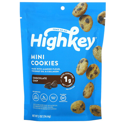 Купить HighKey Mini Cookies, шоколадная крошка, 56, 6 г (2 унции)