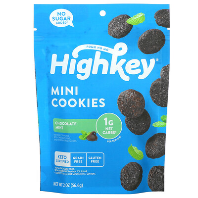 HighKey No Sugar Added Keto Certified Gluten Free Mini Cookies Chocolate Mint 2 oz (56.6 g)