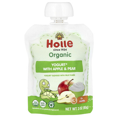 Holle, Yogur orgánico con manzana y pera, 8 meses en adelante, 85 g (3 oz)