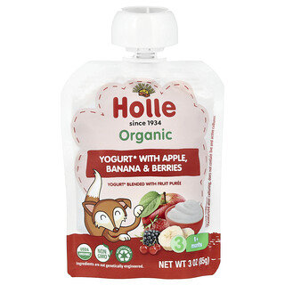 Holle, Økologisk yoghurt med eple, banan og bær, 8+ måneder, 85 g
