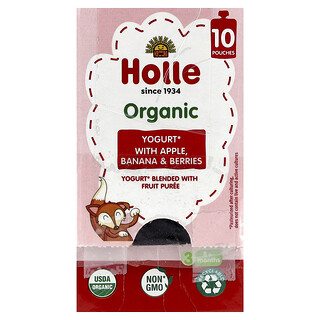 Holle, Iogurte Orgânico com Maçã, Banana e Frutos Silvestres, A partir de 8 Meses, 10 Sachês, 85 g (3 oz) Cada