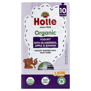 Holle, Iogurte Orgânico Misturado com Purê de Frutas, Acima de 8 Meses, Mirtilos, Maçã e Banana, 10 Sachês, 85 g (3 oz) Cada