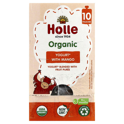 Holle, Organic Yogurt With Mango, Bio-Joghurt mit Mango, ab 8 Monaten, 10 Beutel, je 85 g (3 oz.).