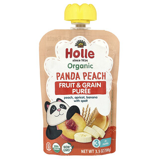Holle, Organik Meyve ve Tahıl Püresi, Panda Şeftali, 8+ Ay, Şeftali, Kayısı, Muz ve Kavuzlu Buğday, 3,5 oz (100 gr)