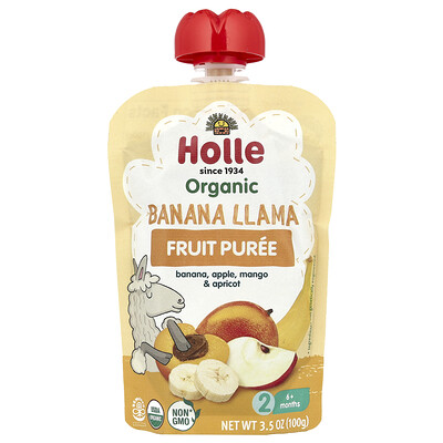 Product Image for Holle, Organic Fruit Puree, Banana Llama, 6+ Months, Banana, Apple, Mango & Apricot, 3.5 oz (100 g)