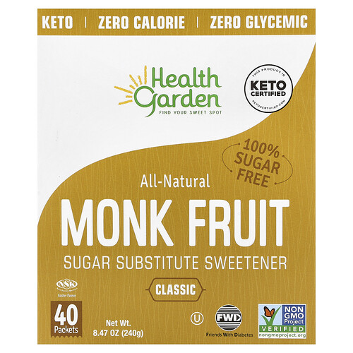 Health Garden, All-Natural Monk Fruit Sweetener, Classic, 40 Packets, 8.47 oz (240 g)