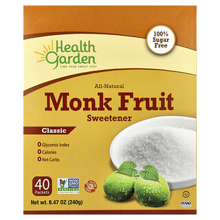 Health Garden, All-Natural Monk Fruit Sweetener, Classic, 40 Packets, 0.21 oz (6 g) Each