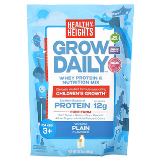 Healthy Heights‏, Grow Daily, תערובת חלבון מי גבינה והזנה, לילדים בני 3 ומעלה, רגיל, 616 גרם (21.7 אונקיות)
