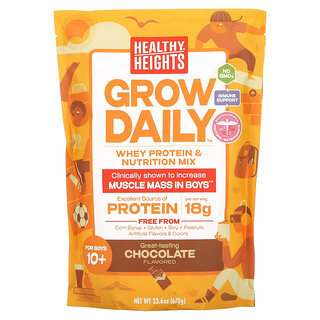 Healthy Heights, Grow Daily, wei-eiwit & voedingsmix, voor jongens vanaf 10 jaar, chocolade, 670 g