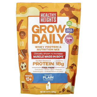Healthy Heights, Creștere zilnic, amestec de proteine din zer și nutriție, pentru băieți peste 10 ani, simplu, 22,9 oz (650 g)