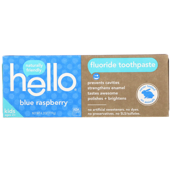 Hello, Kids, Fluoride Toothpaste, Blue Raspberry, 4.2 oz (119 g) iHerb