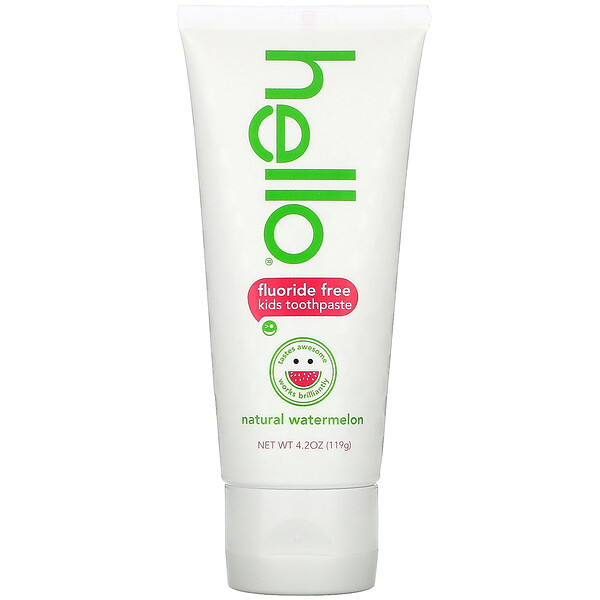Hello‏, Kids, Fluoride Free Toothpaste, Natural Watermelon, 4.2 oz (119 g)