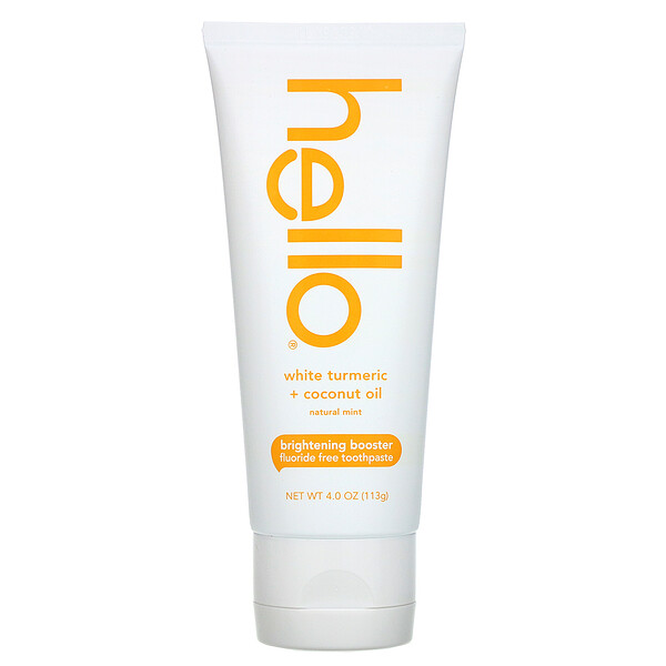 Hello,  Brightening Booster Fluoride Free Toothpaste, White Turmeric + Coconut Oil, Natural Mint, 4.0 oz (113 g)