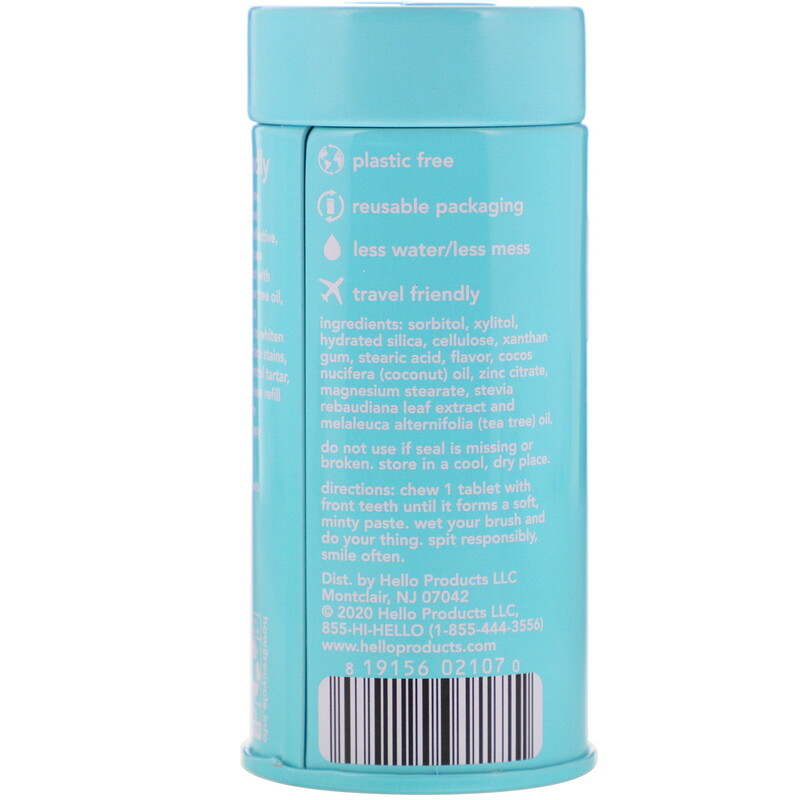 Hello, Antiplaque + Whitening Toothpaste Tablets, Natural Peppermint