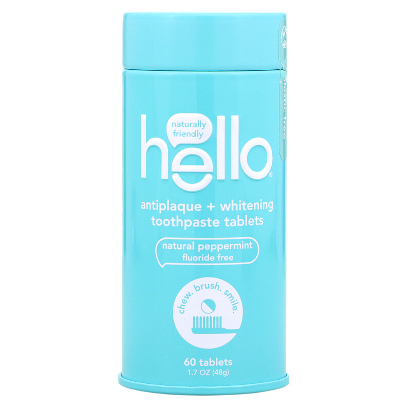Hello, Antiplaque + Whitening Toothpaste Tablets, Natural Peppermint