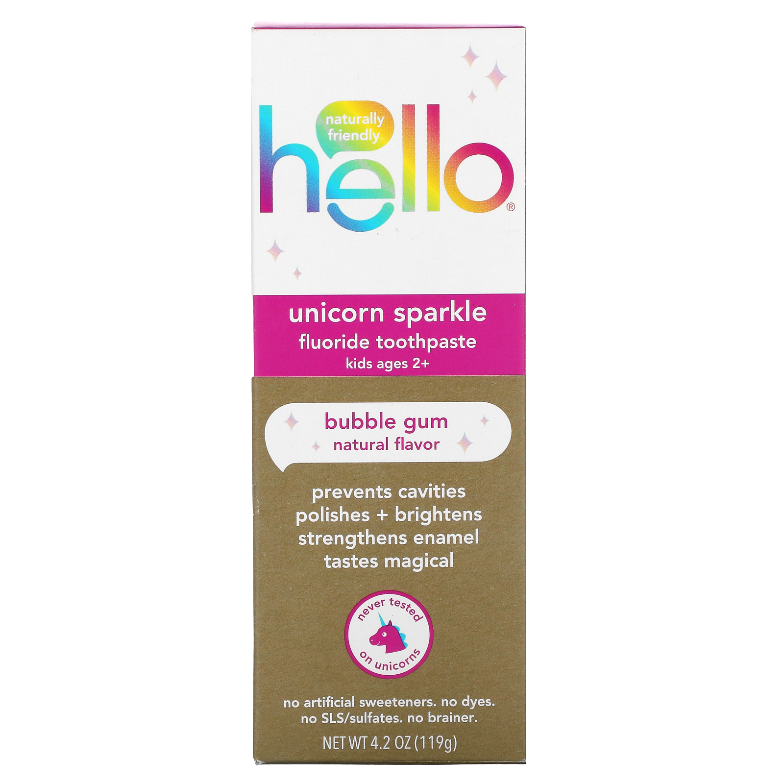 Hello, Kids, Unicorn Sparkle Fluoride Toothpaste, Ages 2+, Bubble Gum