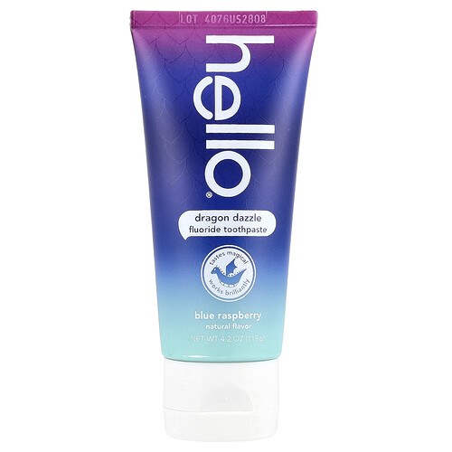 Hello, Kids, Fluoride Toothpaste, fluoridhaltige Zahnpasta, „Drachenzauber“, für Kinder ab 2 Jahren, Blaue Himbeere, 119 g (4,2 oz.)