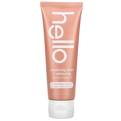

Hello Sensitivity Relief + Whitening Fluoride Toothpaste, Soothing Mint with Coconut Oil, 4.7 oz (133 g)