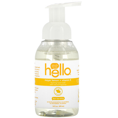 Hello Foaming Hand Wash with Natural Fragrance, Meyer Lemon + Vitamin E, 10 fl oz (295 ml)