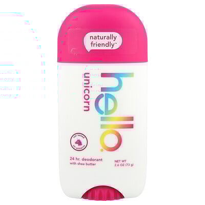 Hello, Desodorante con manteca de karité 24 horas, Unicornio, 73 g (2,6 oz)