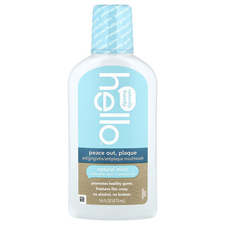 Hello, Peace Out, Plaque, collutorio antigengivite/antiplacca, menta naturale, 473 ml