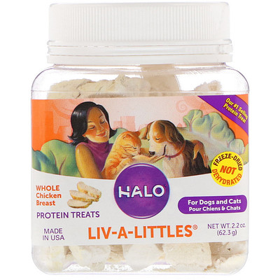Halo Liv-A-Littles, белковые угощения, цельная куриная грудка, для собак и кошек, 2,2 унции (62,3 г)