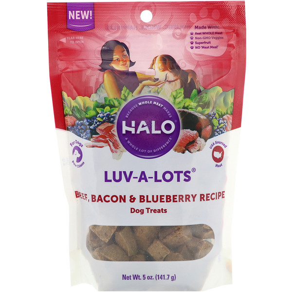 Halo, LuvALots, Dog Treats, Beef, Bacon & Blueberry Recipe, 5 oz (141