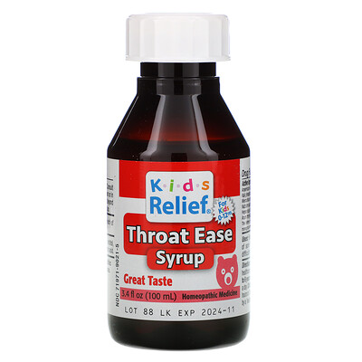 Homeolab USA Kid's Relief, Throat Ease Syrup, 0-12 Yrs, 3.4 fl oz (100 ml)