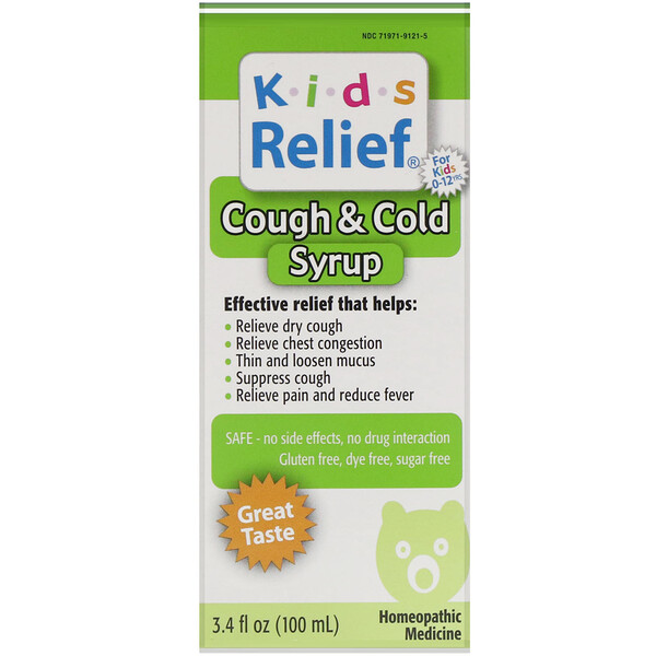 Homeolab USA, Kids Relief, Cough & Cold Syrup, For Kids 012 Yrs, 3.4