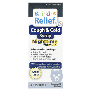 Homeolab USA, Kids Relief, Cough & Cold Syrup, Nighttime Formula, For Kids 0-12 Yrs, 3.4 fl oz (100 ml)