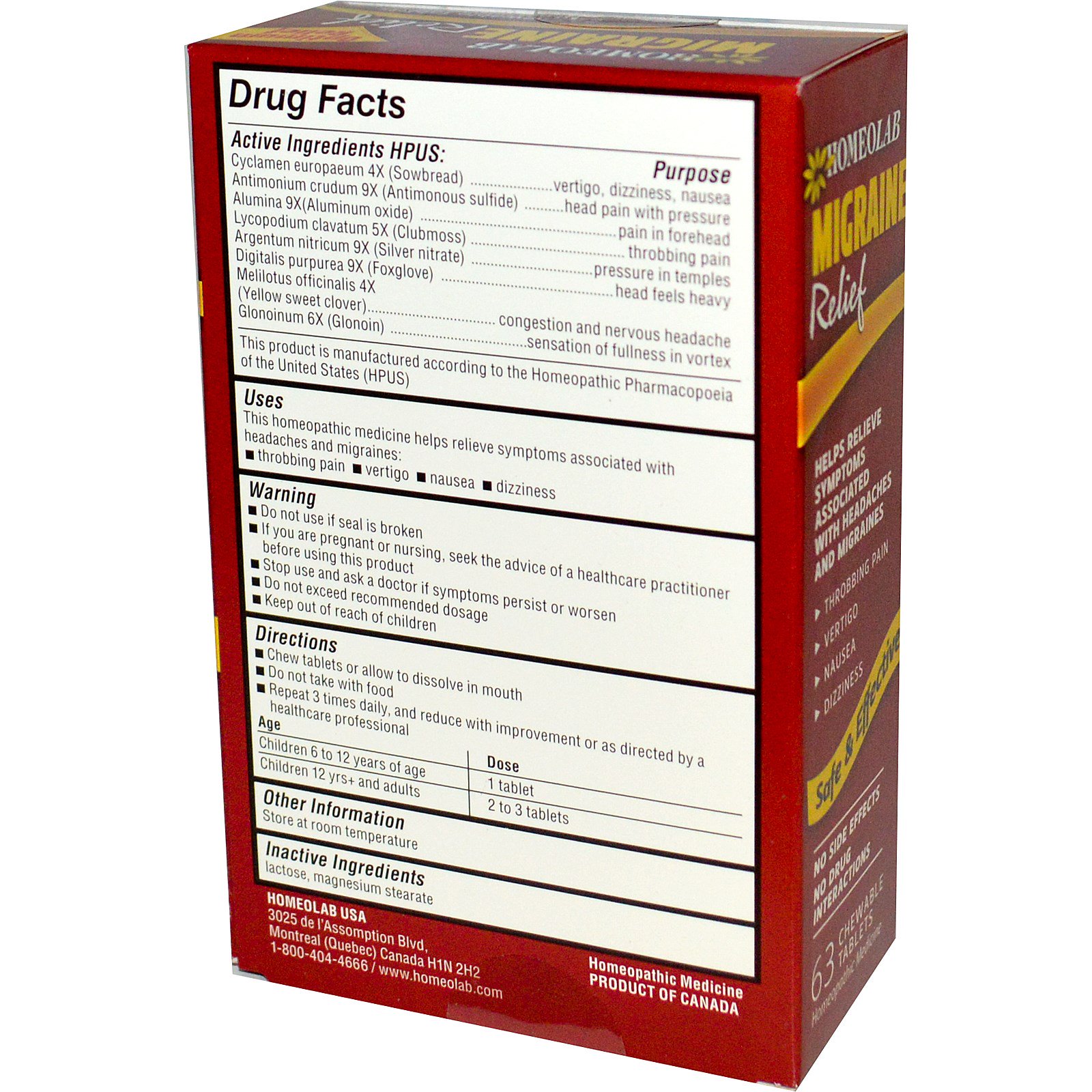 Homeolab USA, Migraine Relief, 63 Chewable Tablets iHerb