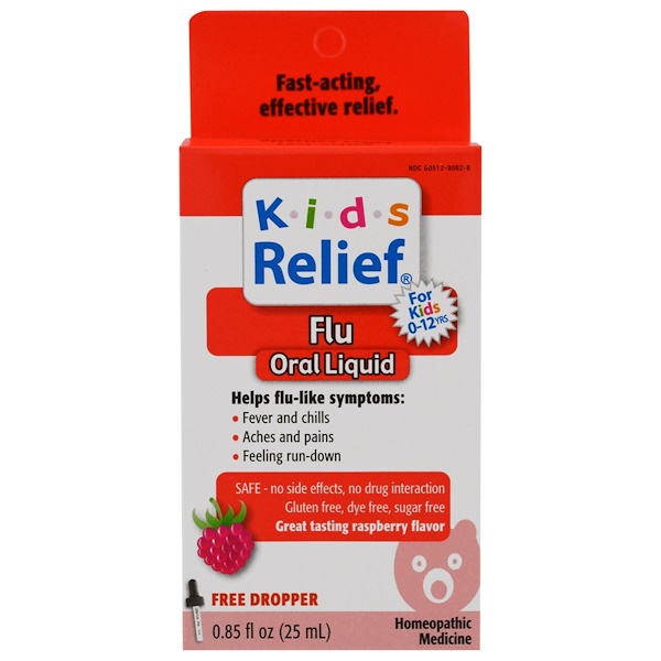 Homeolab USA, Kids Relief, средство от гриппа для детей от 2 лет, малиновый вкус, 0,85 жидк. унц. (25 мл) (Discontinued Item) 